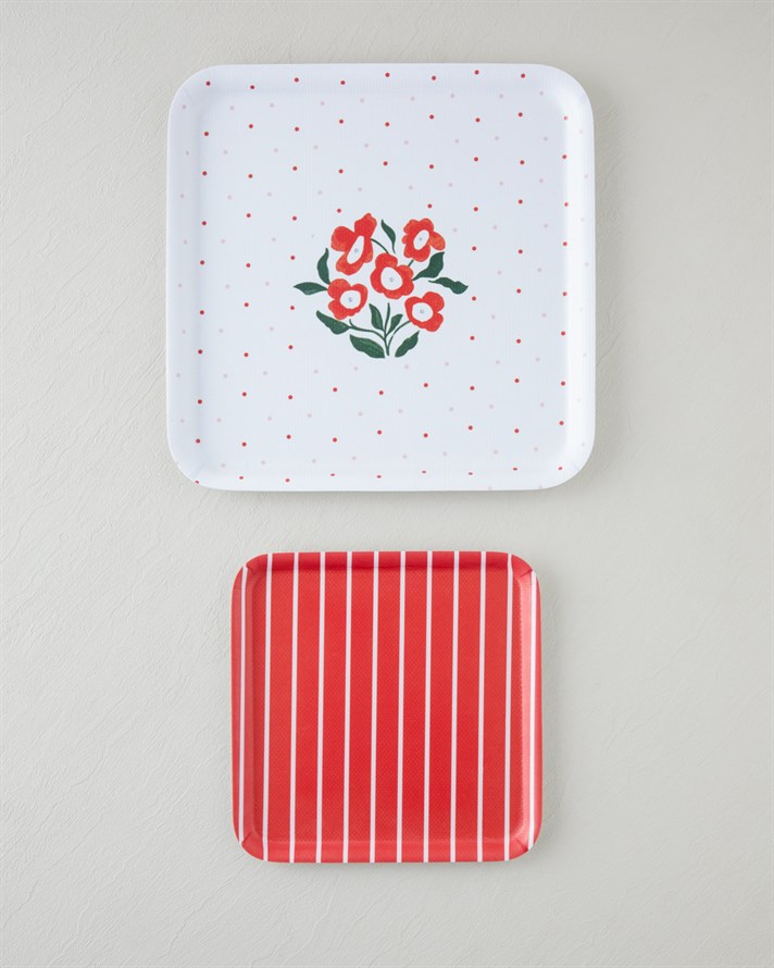 Bright Parade Melamin 2’li Kaydırmaz Tepsi 33-24 cm Kırmızı