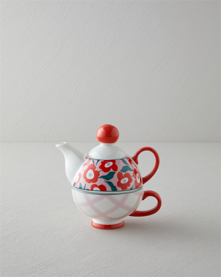 Bright Parade New Bone China Demlik Seti 400 – 290 ml Kırmızı