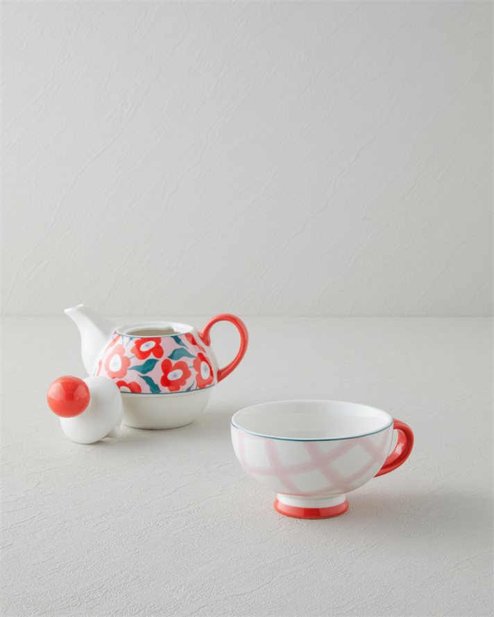 Bright Parade New Bone China Demlik Seti 400 – 290 ml Kırmızı