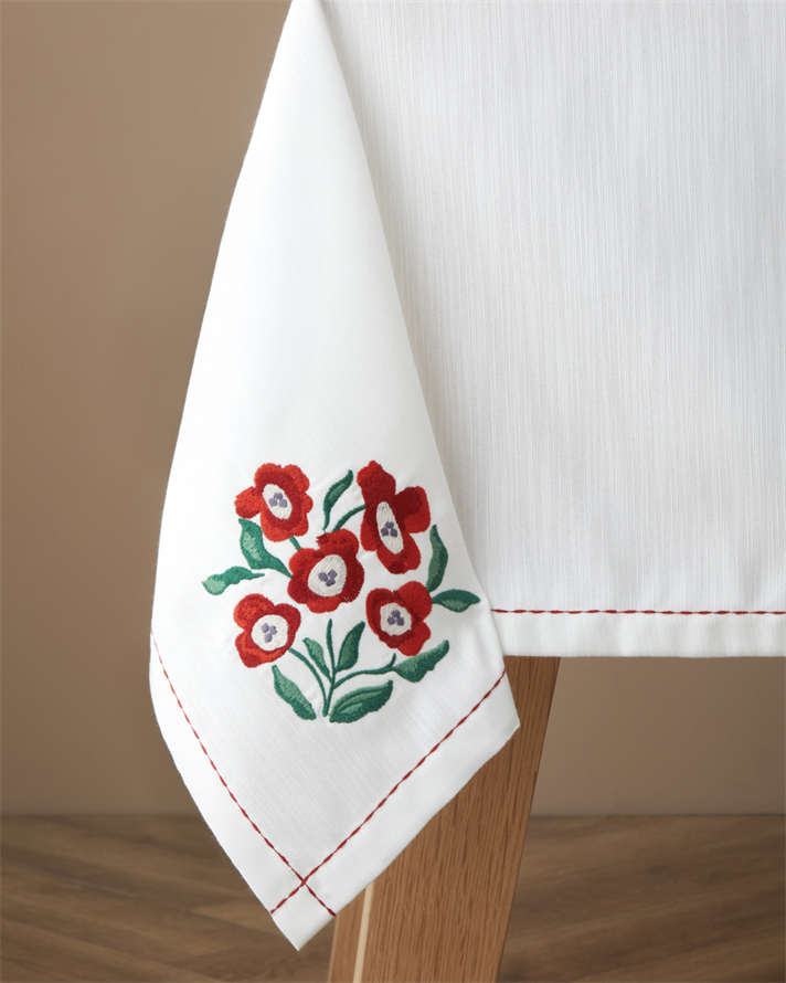 Bright Parade Polyester Masa Örtüsü 150x200 cm Beyaz - Kırmızı