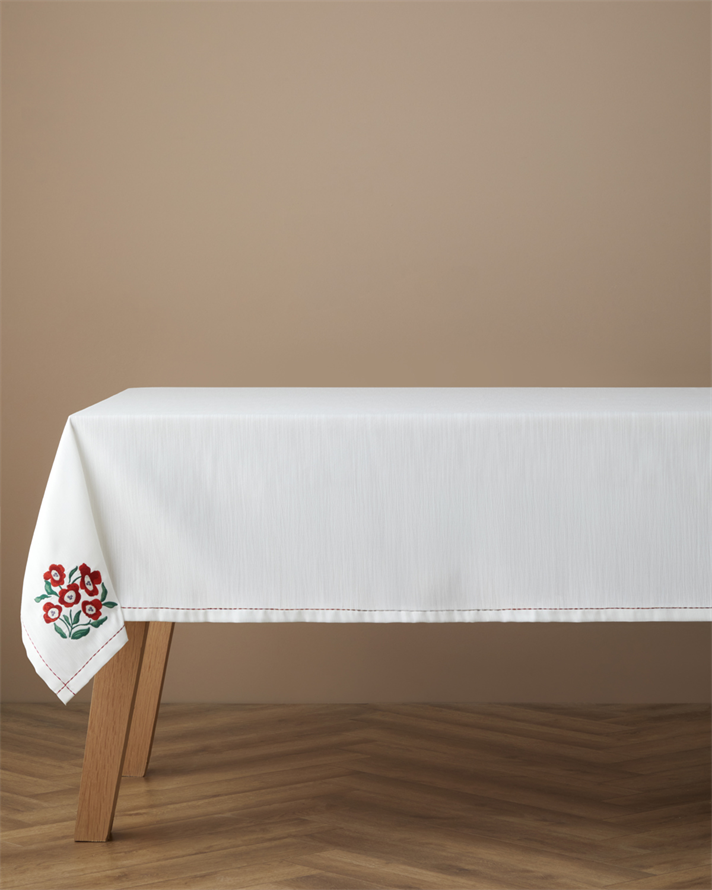 Bright Parade Polyester Masa Örtüsü 150x200 cm Beyaz - Kırmızı