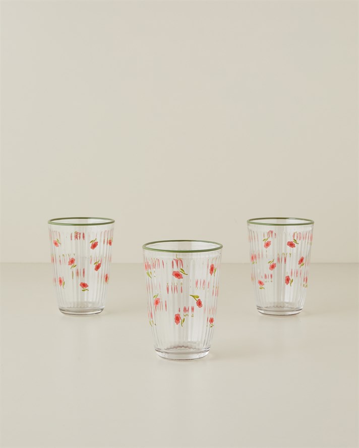 Bright Petals Cam 3lü Bardak Renkli