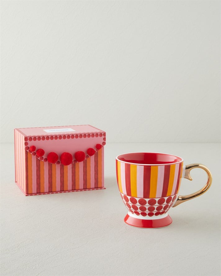 Bright Vionna New Bone China Kupa 460 ml Pembe-Kırmızı-Turuncu