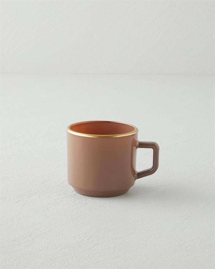 Brownfall Cam Standlı ve 4’lü Kupa 180 ml Kahverengi-Gold