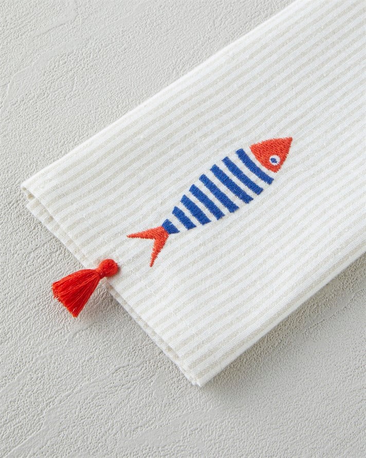 Bubble Fish Pamuk Polyester Nakışlı Kurulama Bezi 30x50 cm Turuncu – Bej