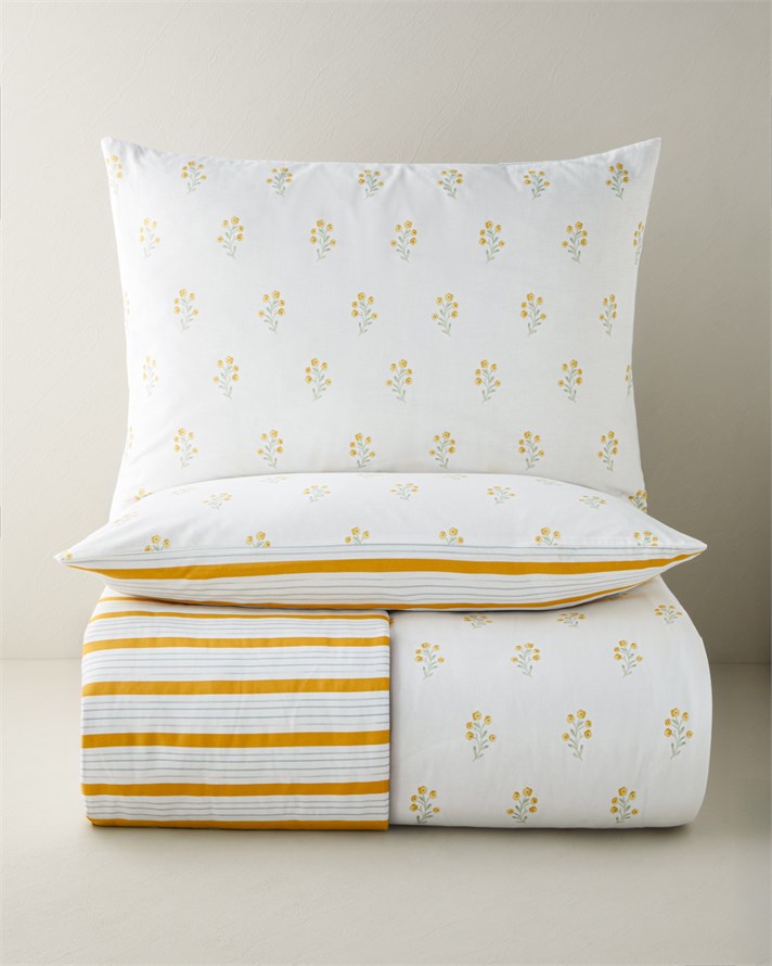Butter Bloom Pamuklu Çift Kişilik Nevresim Seti 200x220 cm Hardal