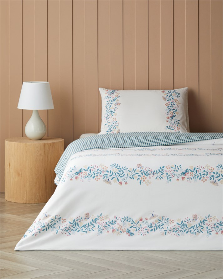 Butterfly Meadow Pamuklu Tek Kişilik Nevresim Seti 160x220 cm Pembe - Yeşil