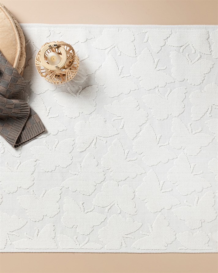 Butterfly Pamuklu Kilim Beyaz