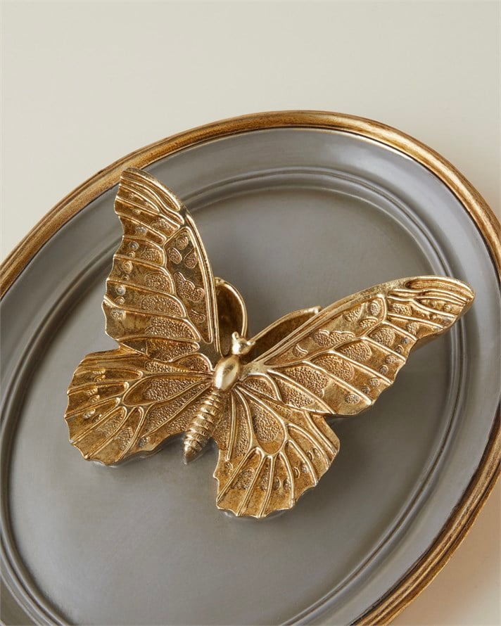 Butterfly Polyresin Duvar Aksesuarı 20x26 cm Gri