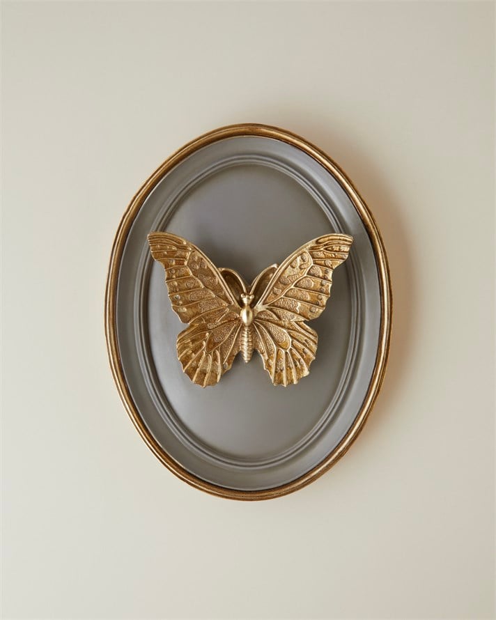 Butterfly Polyresin Duvar Aksesuarı 20x26 cm Gri