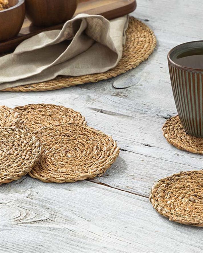 Caitly Hasır 6lı Bardak Altlığı Bej