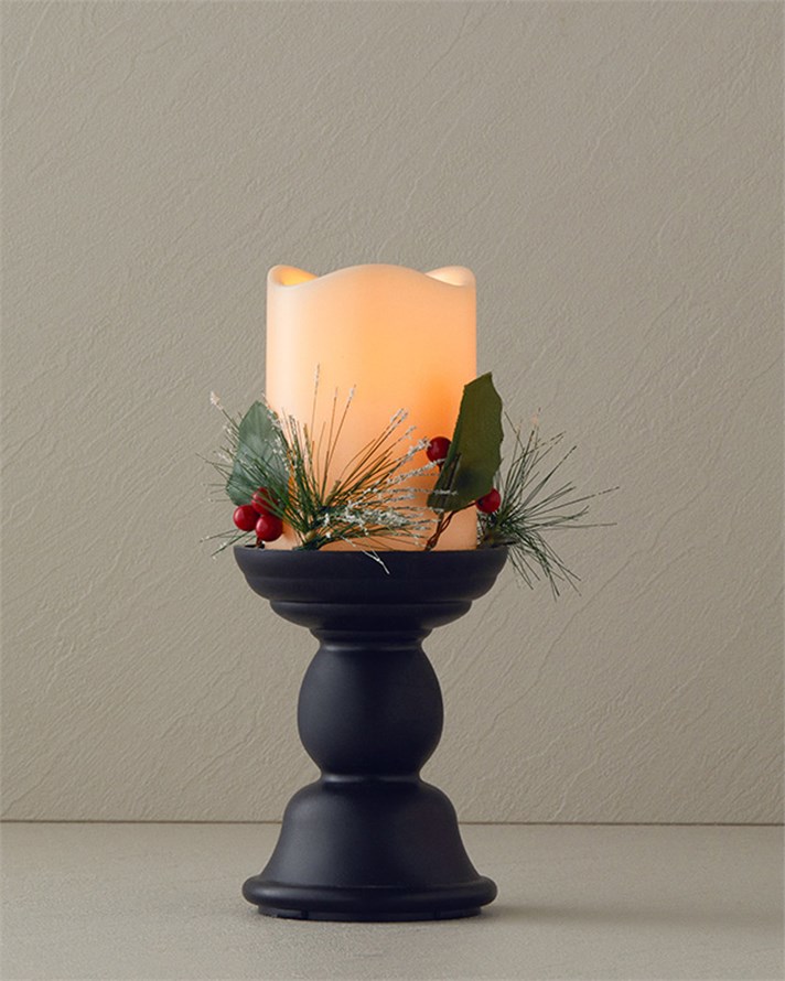 Candlestick Ledli Dekoratif Aydınlatma 9,7x9,7x23 cm Siyah