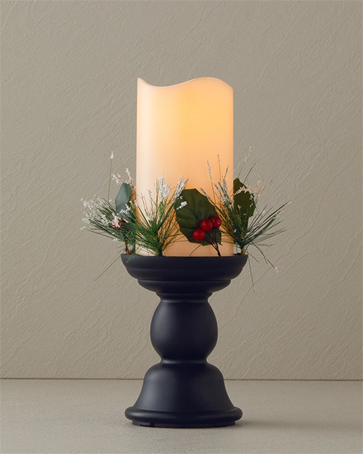 Candlestick Ledli Dekoratif Aydınlatma 9,7x9,7x26,5 cm Siyah