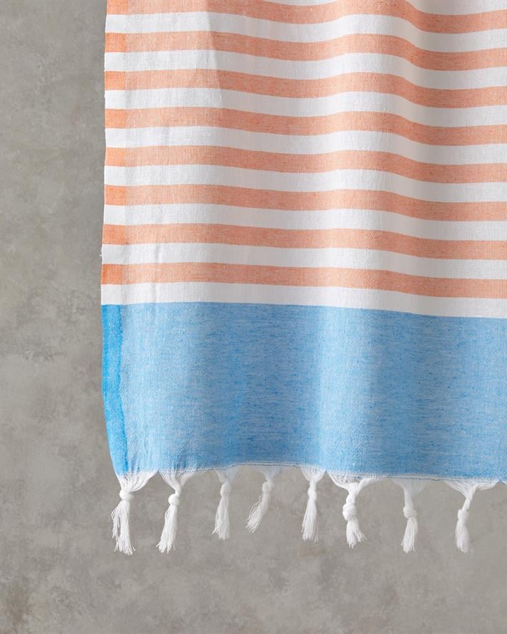 Candy Rejenere Çizgili Peştamal 90x150 cm Turuncu-Açık Mavi