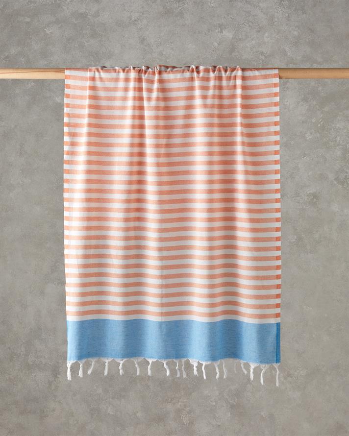 Candy Rejenere Çizgili Peştamal 90x150 cm Turuncu-Açık Mavi