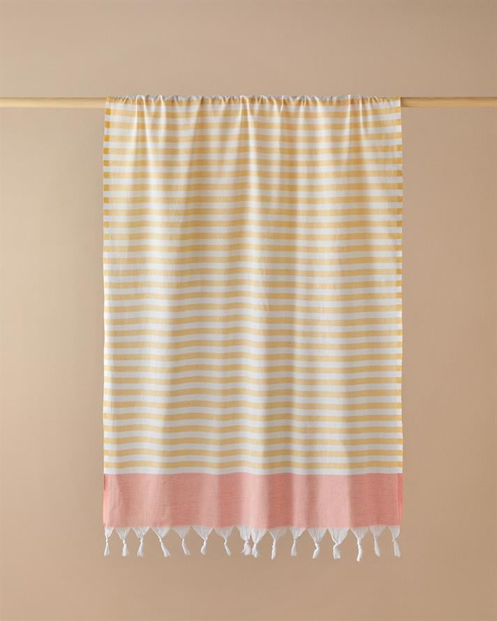 Candy Rejenere Çizgili Peştamal 90x150 cm Sarı-Mercan