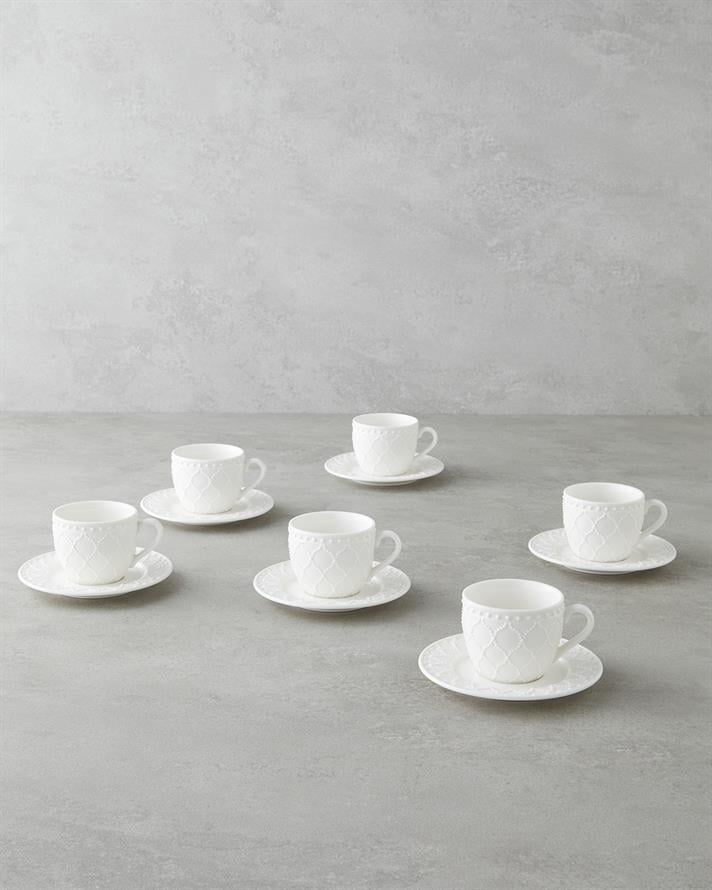 Carmen New Bone China 12 Parça 6 Kişilik Kahve Fincan Takımı 100 ml Beyaz