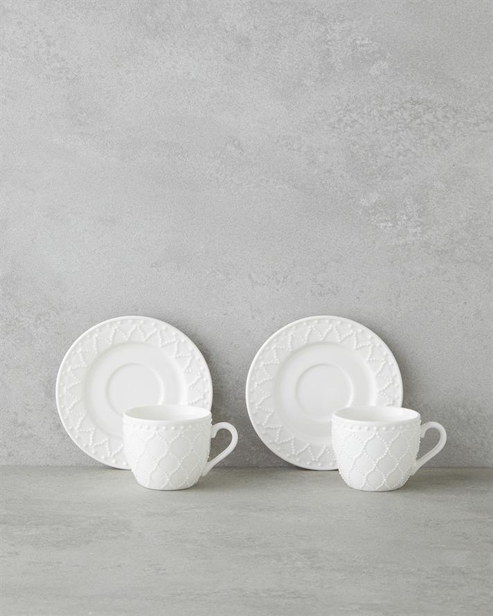 Carmen New Bone China 12 Parça 6 Kişilik Kahve Fincan Takımı 100 ml Beyaz