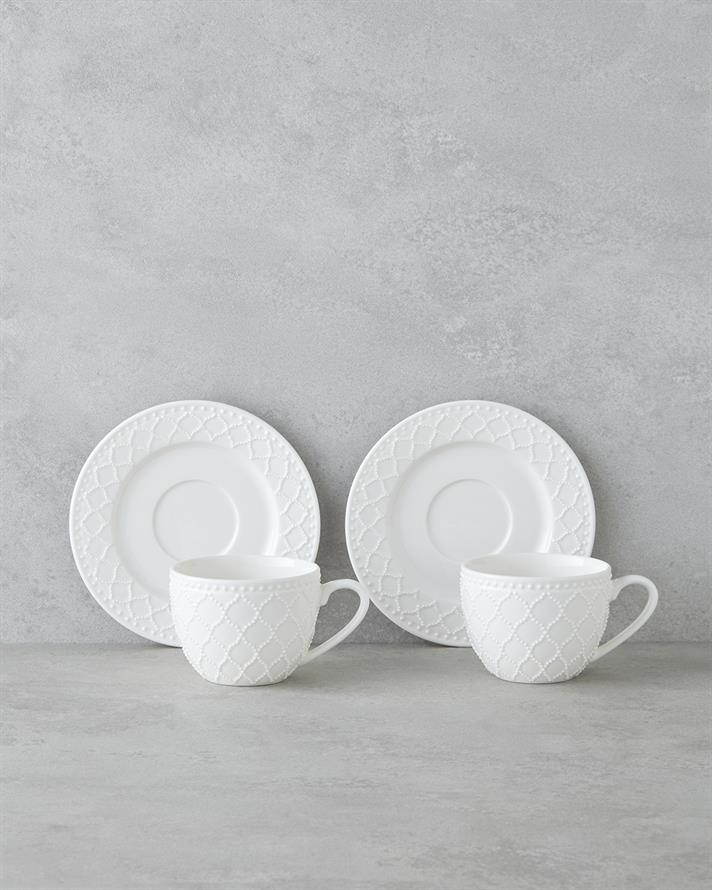 Carmen New Bone China 4 Parça 2 Kişilik Çay Fincanı Takımı 220 ml Beyaz