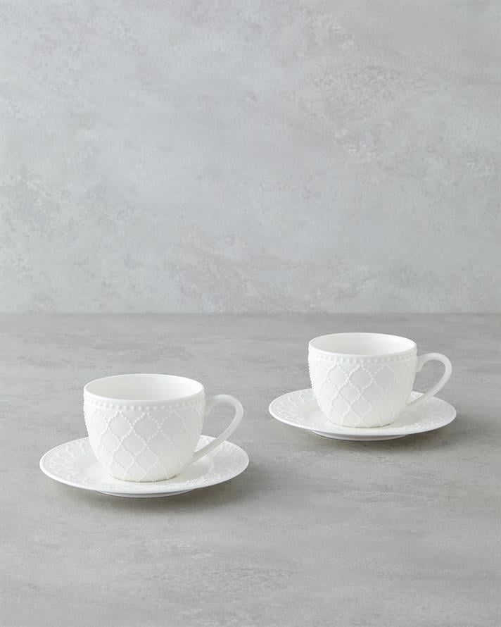 Carmen New Bone China 4 Parça 2 Kişilik Çay Fincanı Takımı 220 ml Beyaz