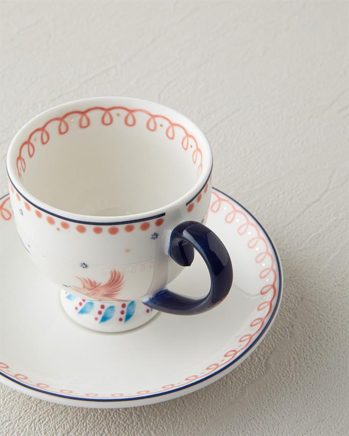 Carnaval Birds New Bone China Kahve Fincan Takımı 4 Parça 2 Kişilik Mavi