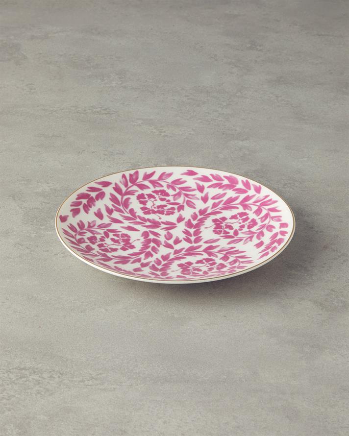 Carnival Floral Bone Porselen Pasta Tabağı 20 cm Fuşya-Beyaz