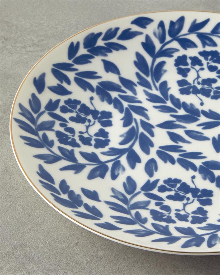 Carnival Floral Bone Porselen Pasta Tabağı 20 cm Lacivert-Beyaz