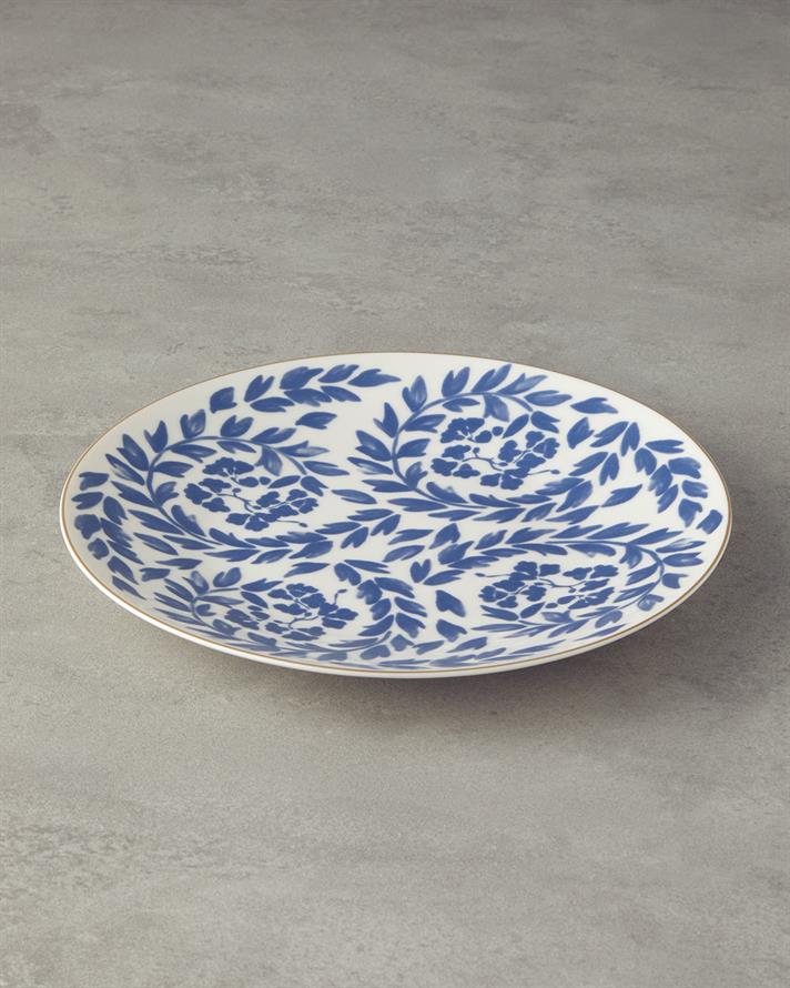 Carnival Floral Bone Porselen Servis Tabağı 25 cm Lacivert-Beyaz