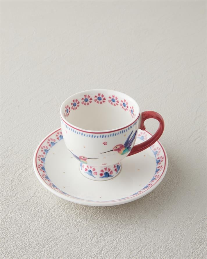 Carnival Sparrow New Bone China Kahve Fincan Takımı 4 Parça 2 Kişilik Fuşya