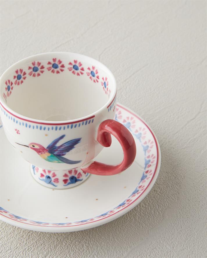 Carnival Sparrow New Bone China Kahve Fincan Takımı 4 Parça 2 Kişilik Fuşya
