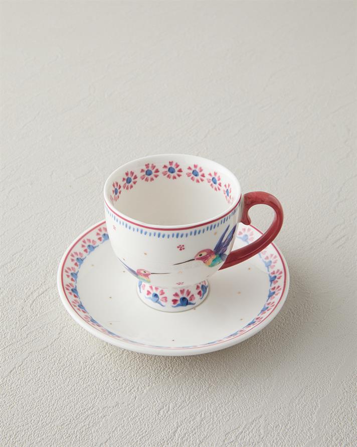Carnival Sparrow New Bone China Kahve Fincan Takımı 4 Parça 2 Kişilik Fuşya