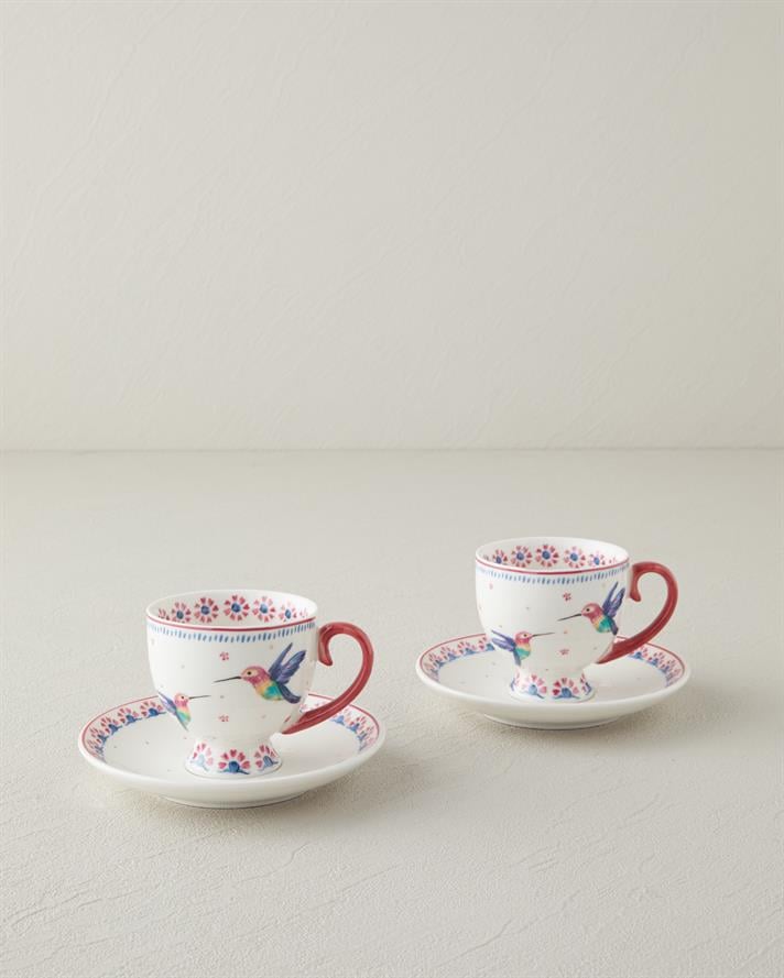Carnival Sparrow New Bone China Kahve Fincan Takımı 4 Parça 2 Kişilik Fuşya