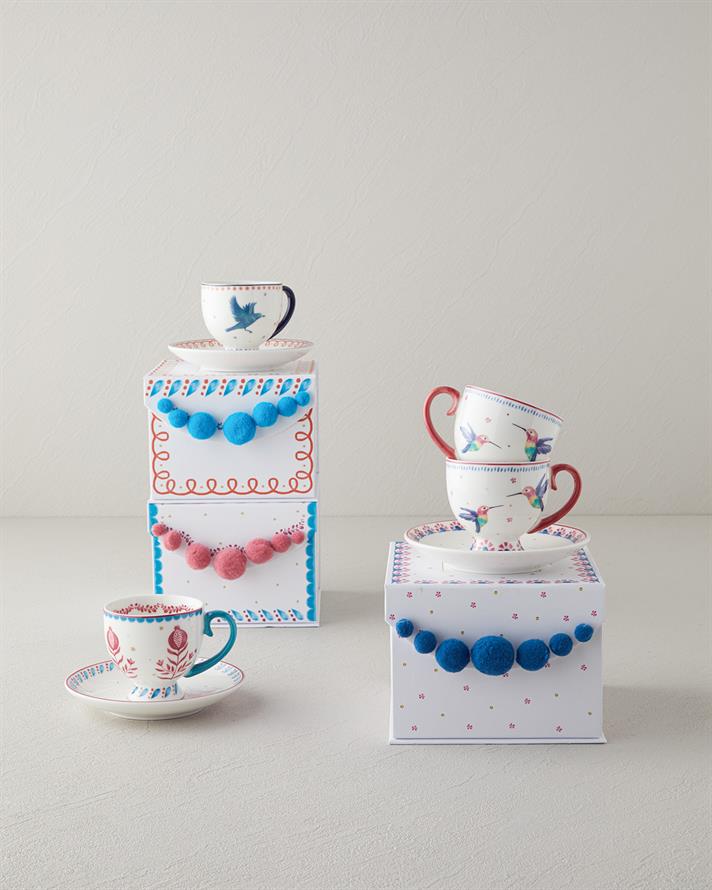 Carnival Tulip New Bone China Kahve Fincan Takımı 4 Parça 2 Kişilik Açık Mavi