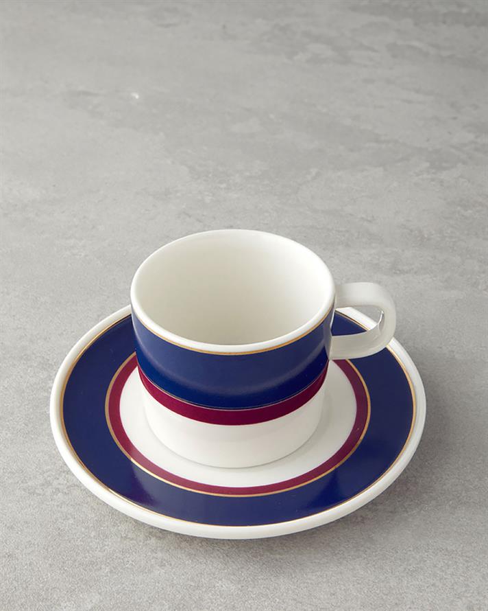 Carny Bone Porselen Fincan Takım 4 Parça 2 Kişilik Fuşya-Lacivert