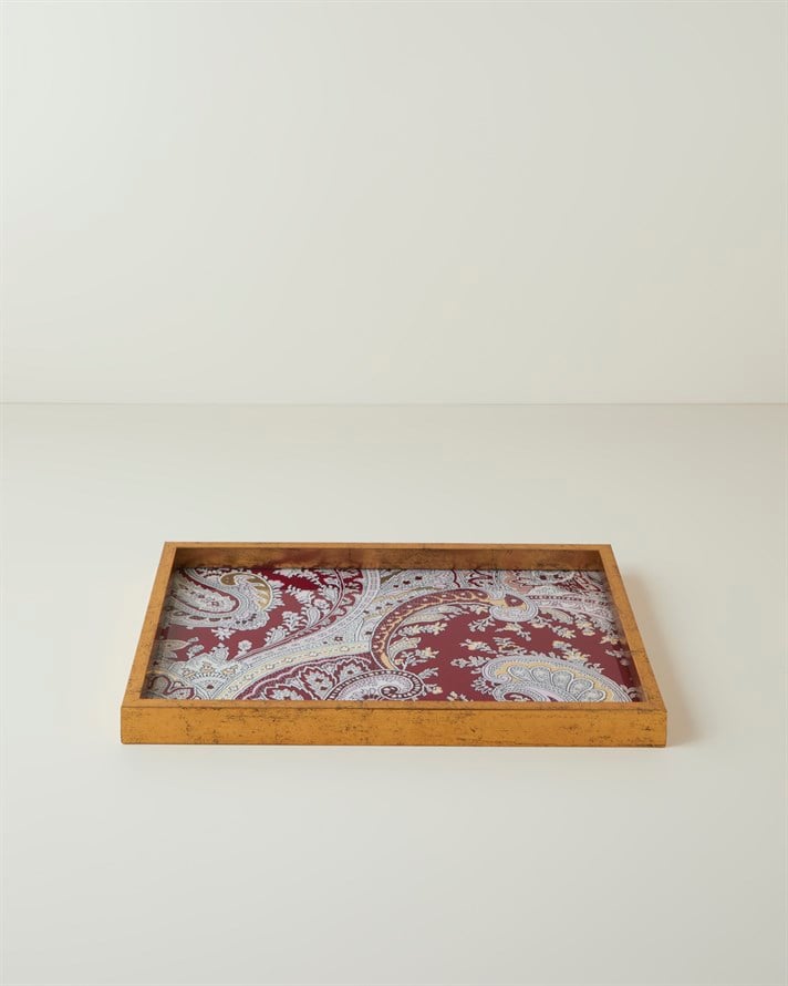 Carolie Cam Dekoratif Tepsi 30x42 cm Bordo