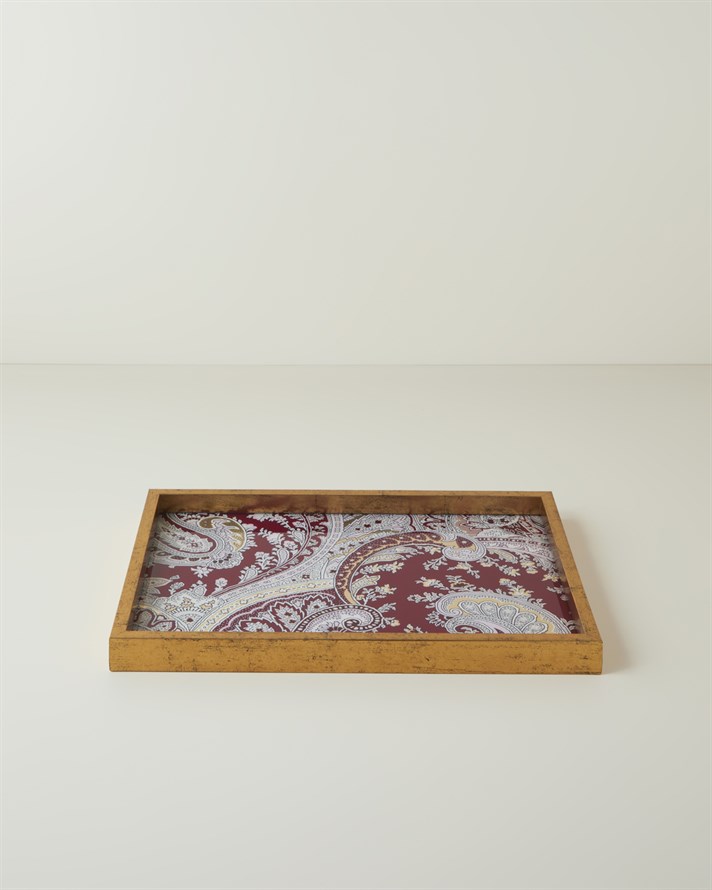 Carolie Cam Dekoratif Tepsi 30x42 cm Bordo