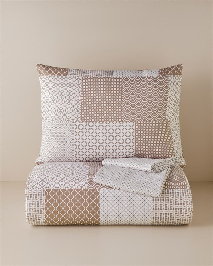 Chain Patch Kolay Ütülenir Çarşaflı Tek Kişilik Nevresim Takımı 160x220 cm Turuncu