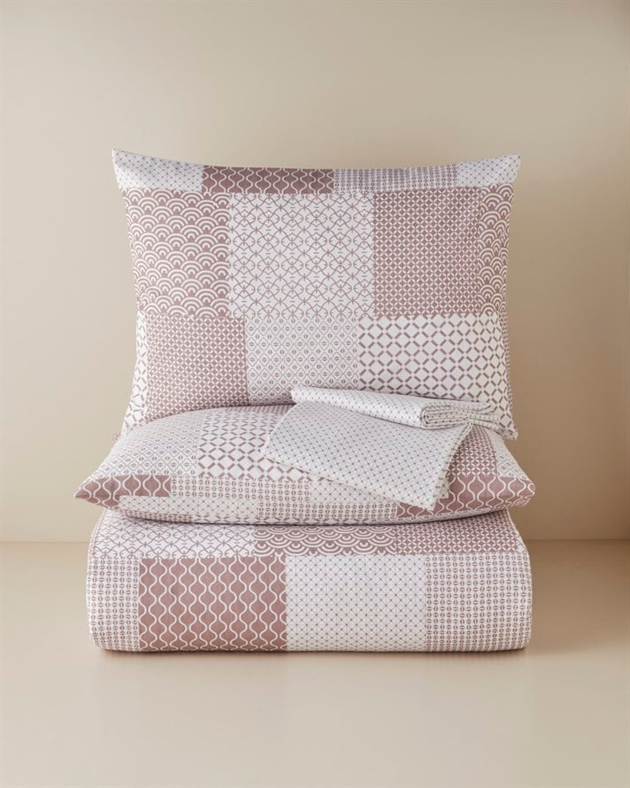 Chain Patch Kolay Ütülenir Çarşaflı Çift Kişilik Nevresim Takımı 200x220 cm Mürdüm