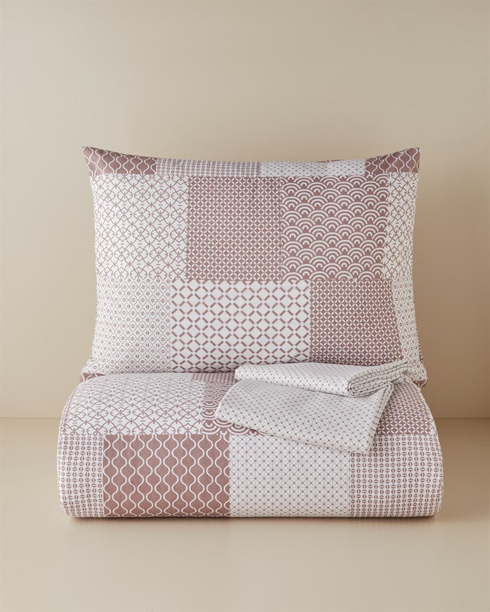 Chain Patch Kolay Ütülenir Çarşaflı Tek Kişilik Nevresim Takımı 160x220 cm Mürdüm