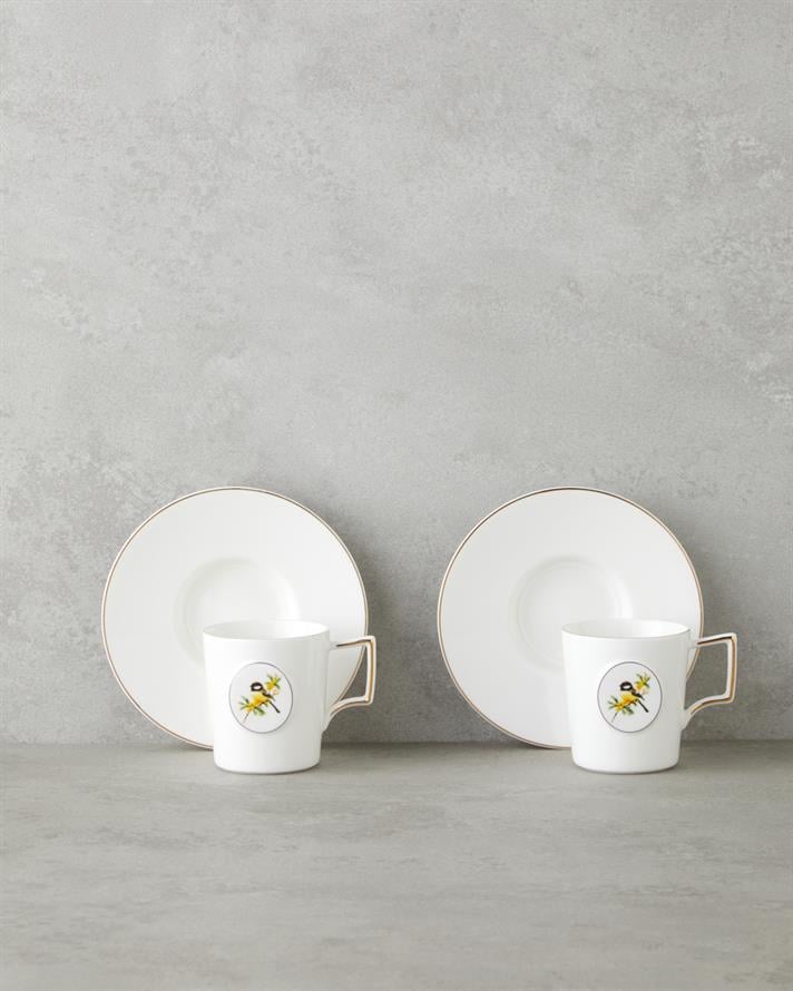 Charmed Dream Porselen 4 Parça 2 Kişilik Double Kahve Fincan Takımı 155 ml Beyaz-Gold
