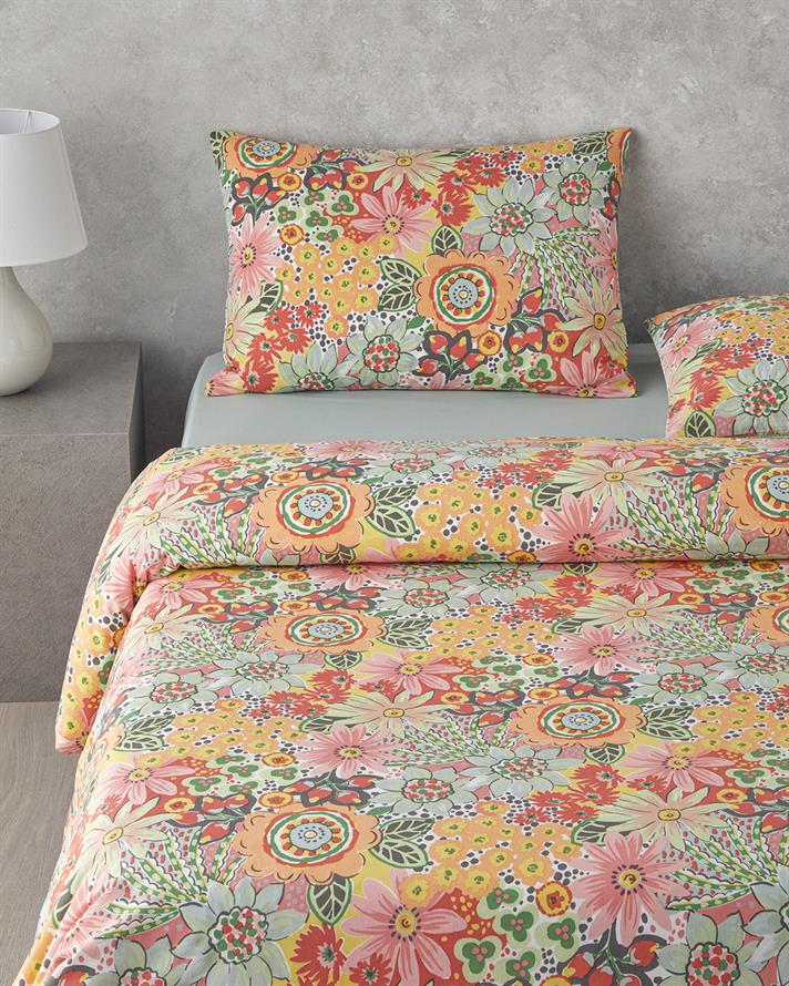 Charming Blossoms Kolay Ütülenir Tek Kişilik Çarşaflı Nevresim Takımı 160x220 cm Pembe - Turuncu