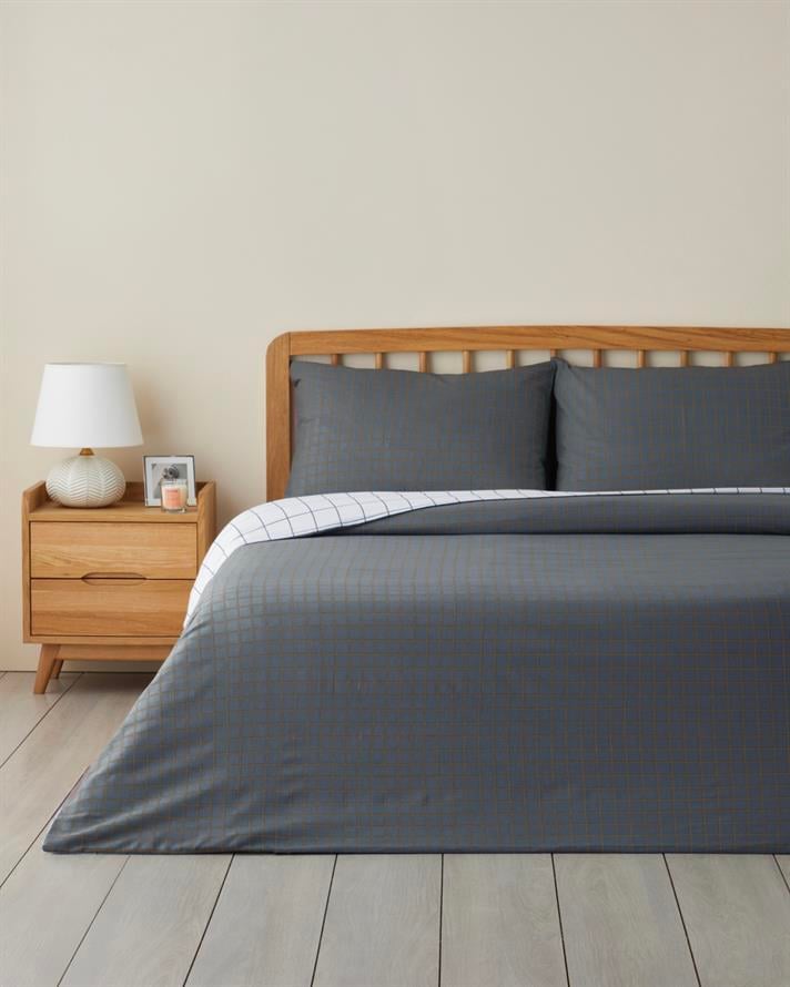 Checkmate Kolay Ütülenir Çift Kişilik Nevresim Seti 200x220 cm Lacivert- Terracotta