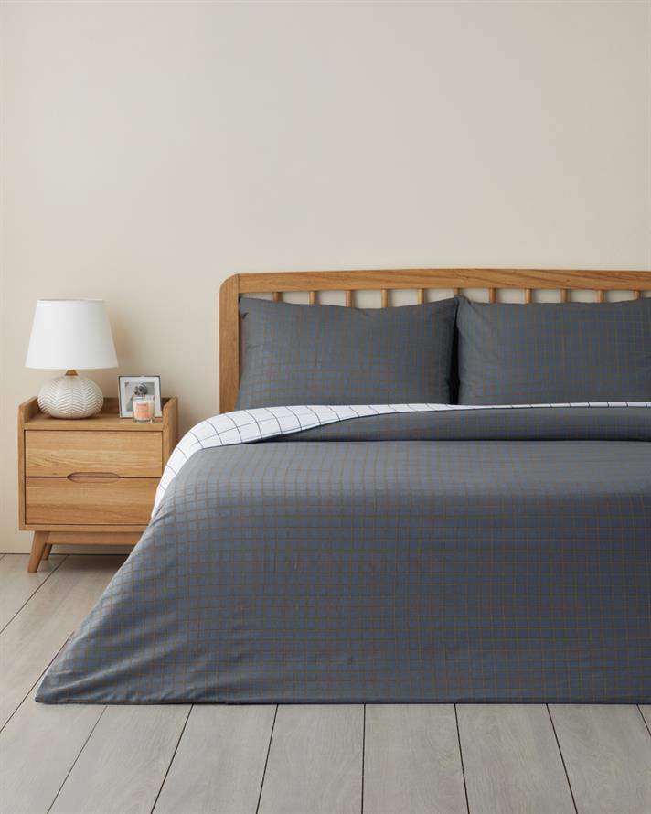 Checkmate Kolay Ütülenir Tek Kişilik Nevresim Seti 160x220 cm Lacivert- Terracotta