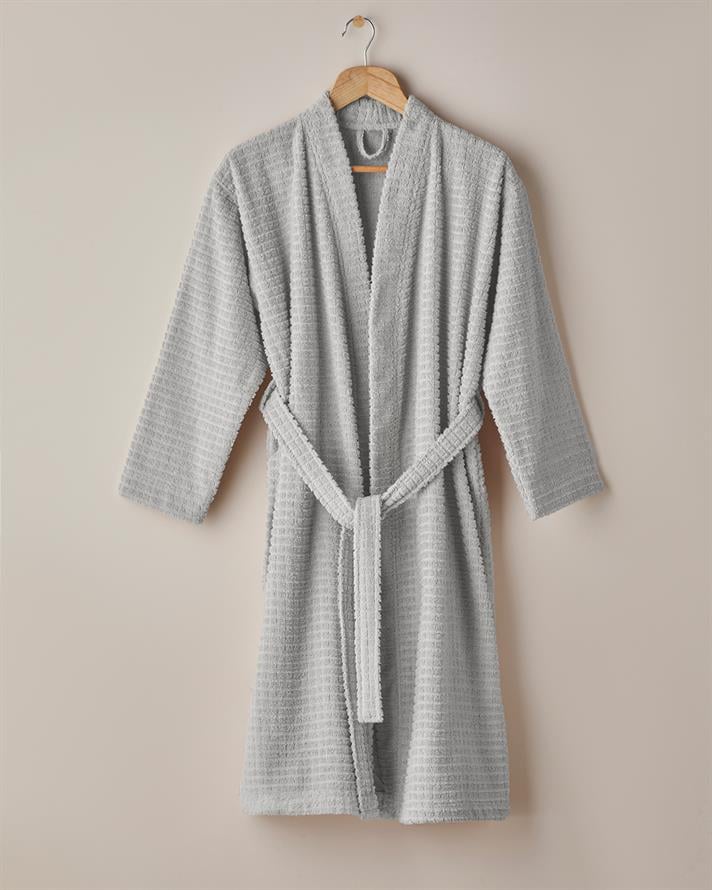 Chequer Pamuk Bornoz Gri