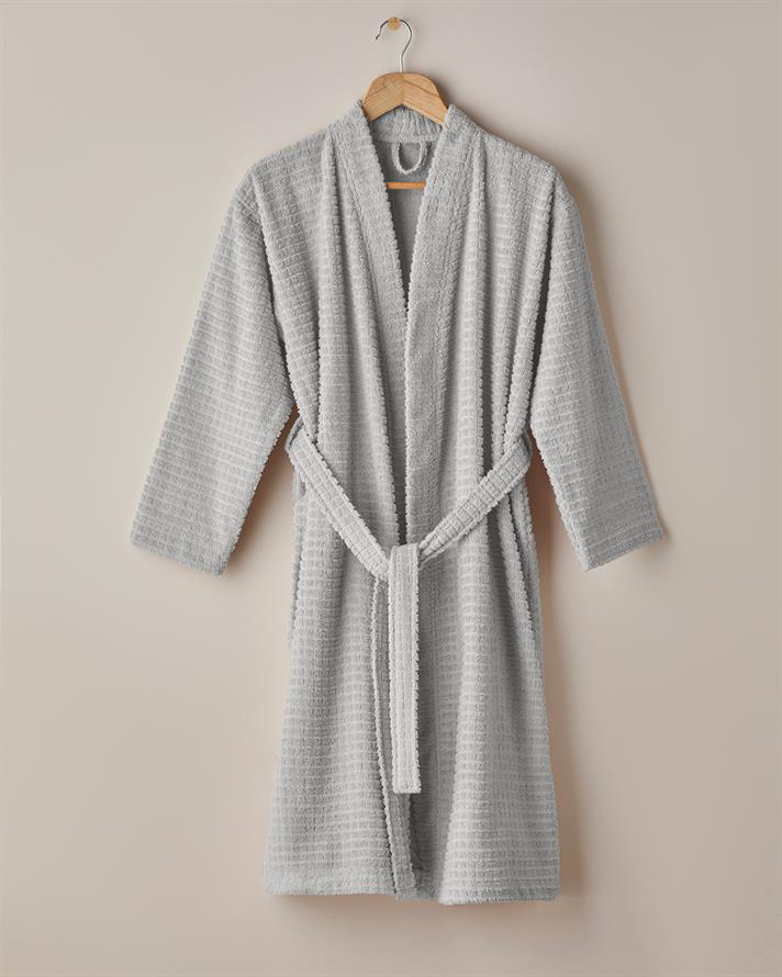 Chequer Pamuk Bornoz Gri