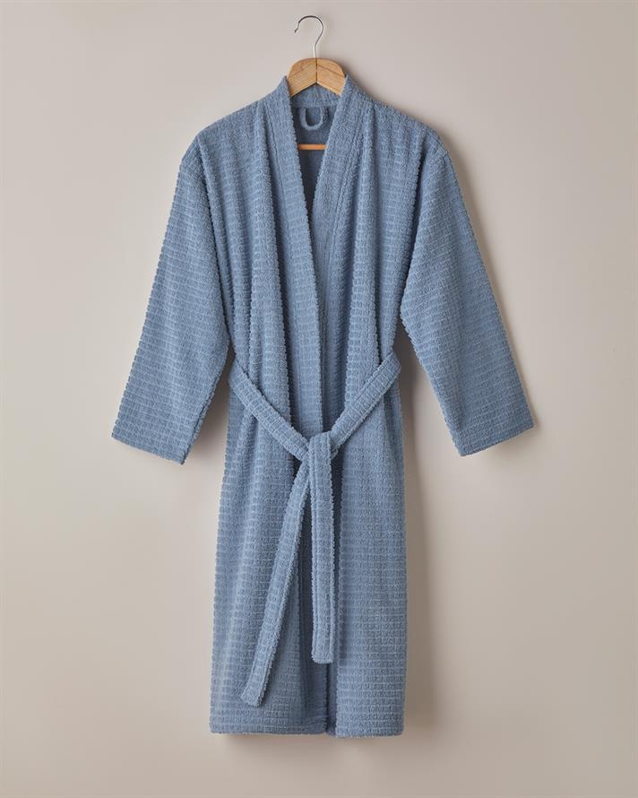 Chequer Pamuk Bornoz Mavi