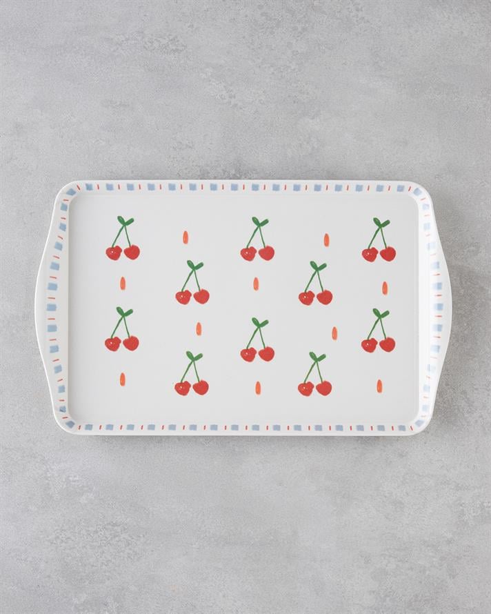 Cherries Melamin Tepsi 24x39 Cm Kırmızı