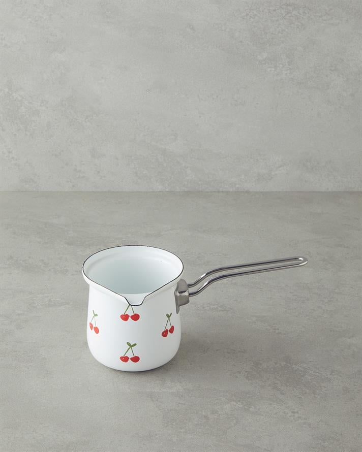 Cherry Dream Emaye Cezve 10 cm Beyaz