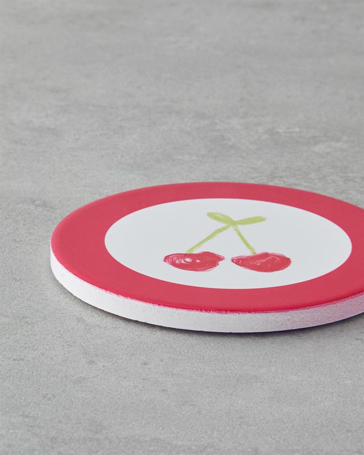 Cherry Seramik Bardak Altlığı 11 cm Pembe