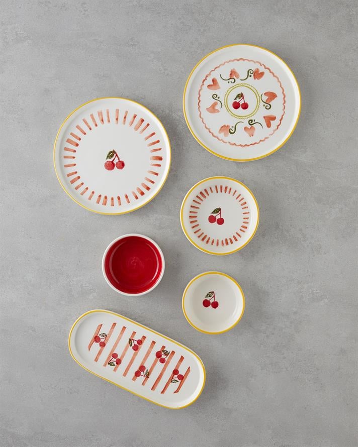 Cherry Seramik Kahvaltı Takımı 14 parça 6 kişilik Kırmızı-Sarı